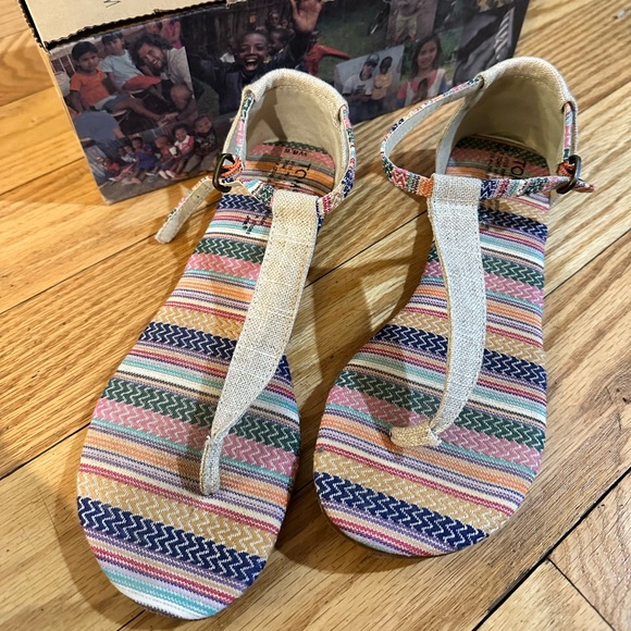 TOMS Playa Sandals - Size 8.5 - Mixed Woven Burlap - Picture 3 of 5